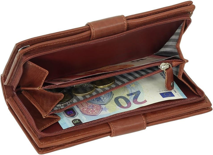 Luxus Leder Damen Geldbörse Portemonnaie Geldbeutel XXXL mit Reissverschluss 18,5 cm Farbe Braun, Br