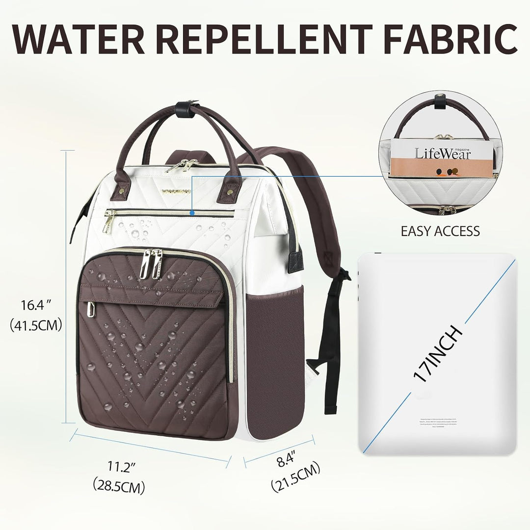 VANKEAN 15.6 Zoll Laptop-Rucksack für Damen Herren, Beige-Kaffee | Computer Arbeitstasche, Grosse Ka