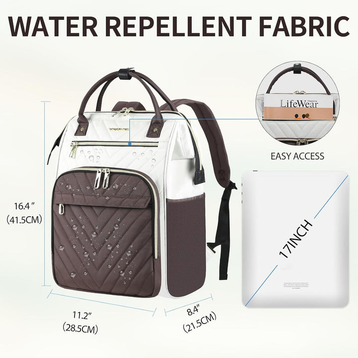 VANKEAN 15.6 Zoll Laptop-Rucksack für Damen Herren, Beige-Kaffee | Computer Arbeitstasche, Grosse Ka