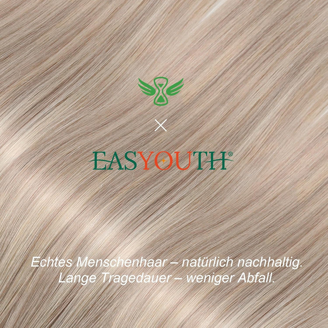 Easyouth Nano Bead Extensions Echthaar Farbe Aschblond und Gelb Blond 14 Zoll 50 Stück 50g Nano Loop