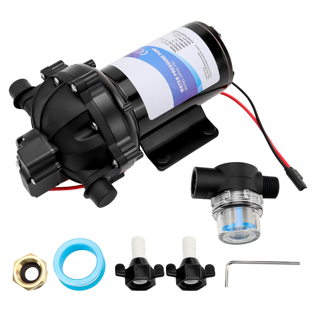 12-V-Membranpumpe, RV-Wasserpumpe, 5,0 GPM / 18,93 L/min, 70 PSI Wasserpumpe selbstansaugend mit Dru