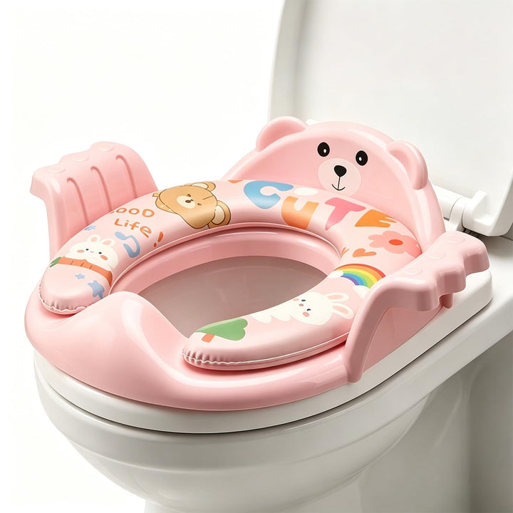Toilettensitze Kinder, WC-Sitzverkleinerer Bär, Griff Lehne | Weicher bequemer Sitz; sicherer Griff