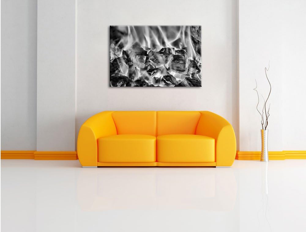 Pixxprint Holzkohle Feuer / 100x70cm Leinwandbild bespannt auf Holzrahmen/Wandbild Kunstdruck Dekora