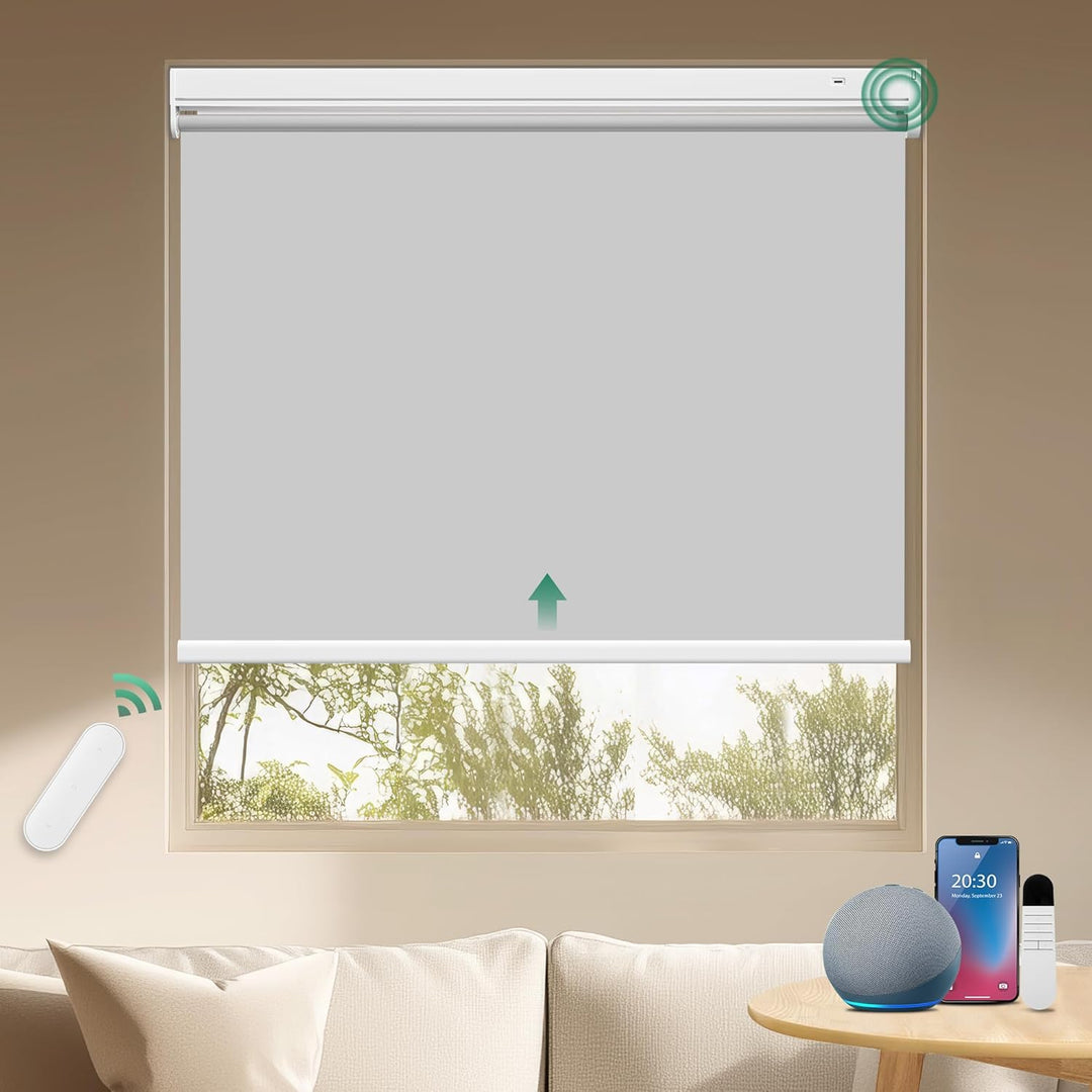 Allesin Wiederaufladbare Verdunklungsrollo ohne Bohren, (45x150cm,Grau) Elektrische Rollo Innen, Lei