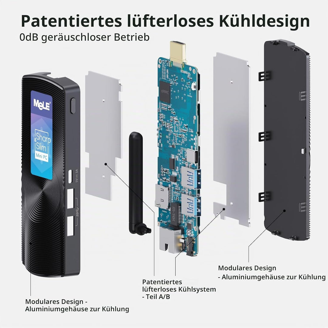 MeLE PCG02 Lüfterloser Mini-PC-Stick, Celeron N4000 4GB 128GB mit Windows 11 Home Micro-Desktop-Comp