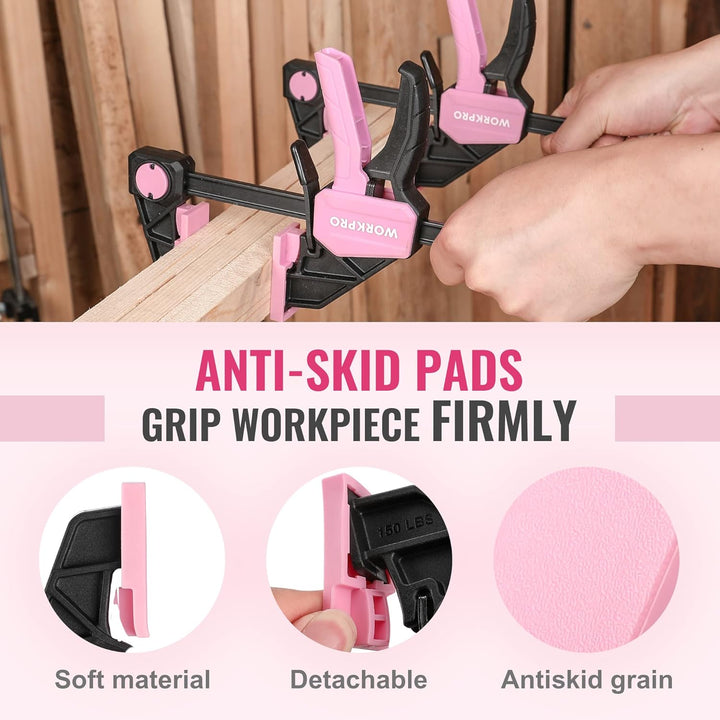 WORKPRO Rosa Einhandzwingen Set 2 Stück Schraubzwingen Spanner, Spannweite 150 mm Dehnbereich 135mm