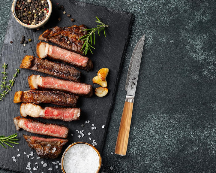 Wakoli Oribu 4er Damast Steakmesser-Set mit 12,50 cm Klingen gefertigt aus 67 Lagen Damaststahl mit