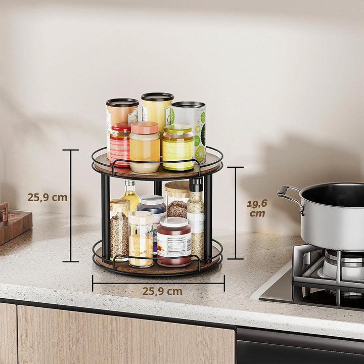 LAMU Lazy Susan Drehteller-Organizer aus Holz für Schrank, 2 Etagen, Lazy Susan Gewürzregal für Küch