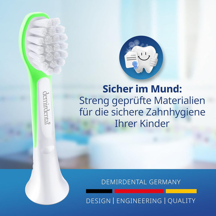 demirdental Kinder Ersatzbürsten passend für Philips Sonicare Kids, Compact Mini Bürstenköpfe für 3-