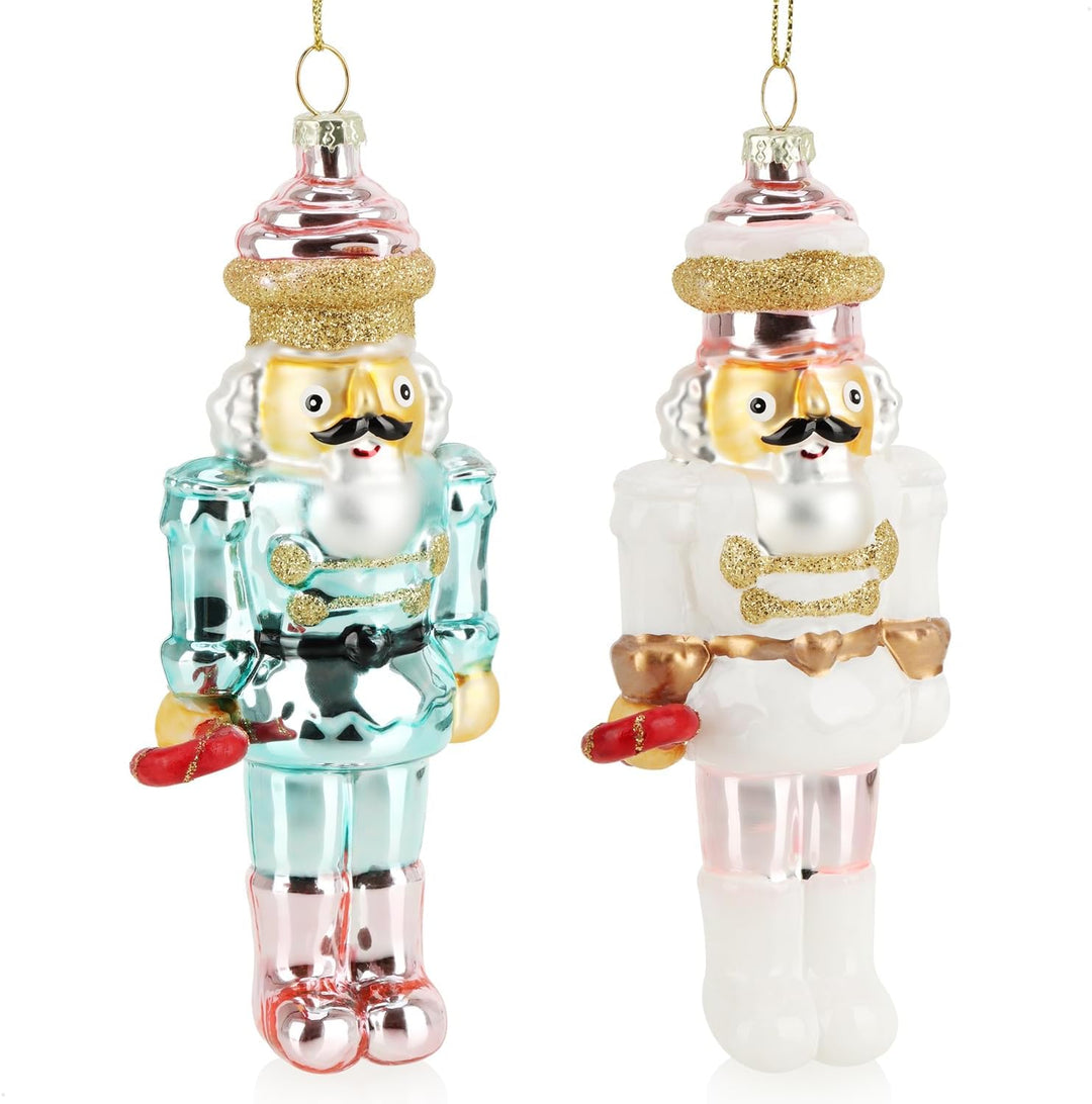 com-four® 2X Premium Christbaumschmuck - Nussknacker-Figur aus echtem Glas - besondere Baumkugeln al