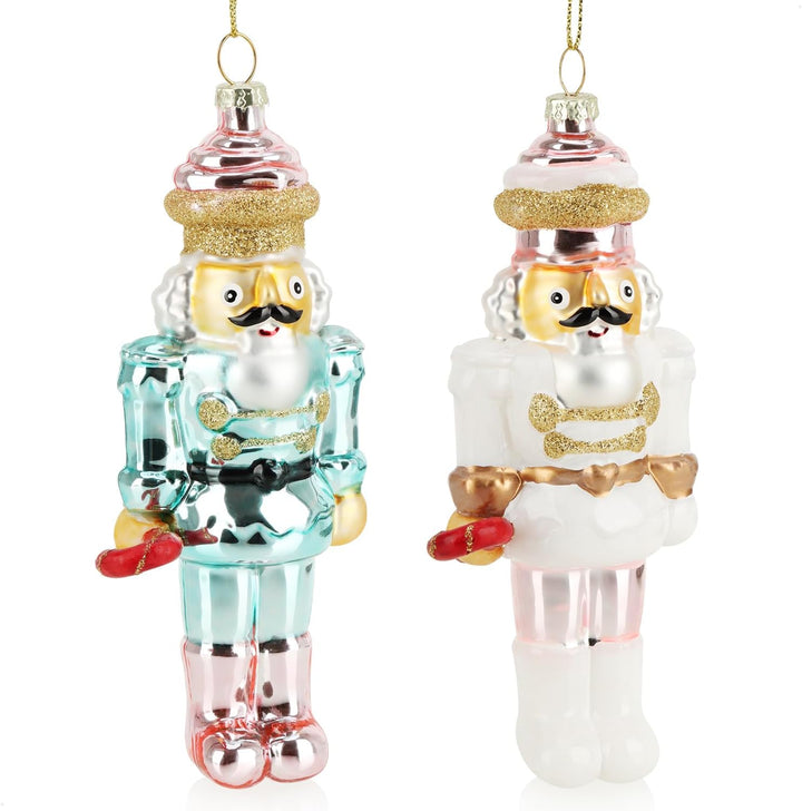 com-four® 2X Premium Christbaumschmuck - Nussknacker-Figur aus echtem Glas - besondere Baumkugeln al