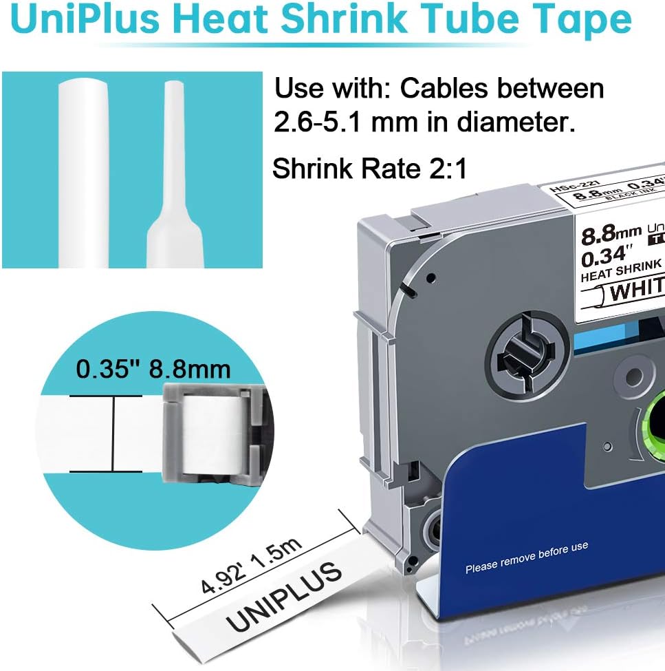 UniPlus 3x Kompatibel 8.8mm Schrumpfschläuche für Brother HSe-221 HSe221 HS221 HS-221 Schwarz auf We