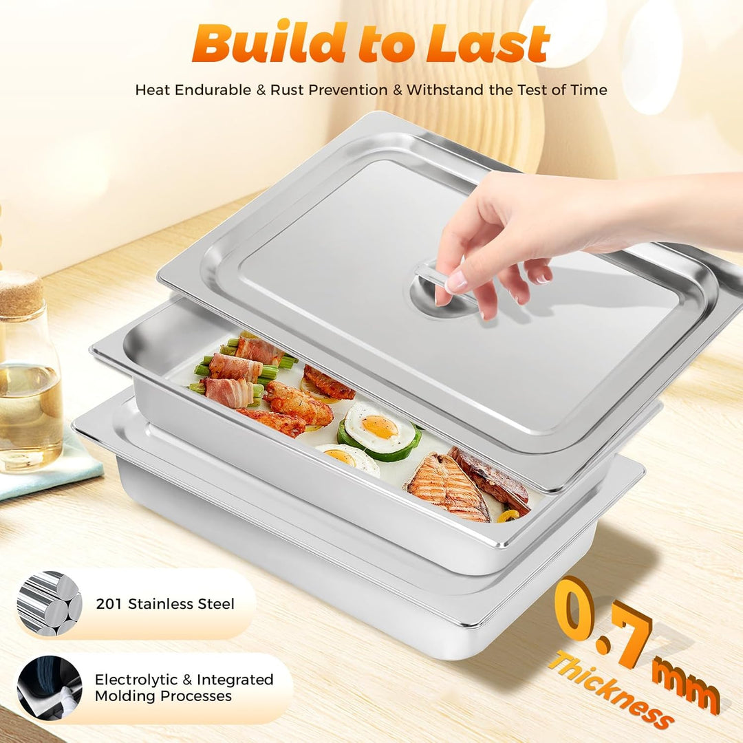 Chafing Dish Gastronormbehälter,4 Stück 9L Edelstahl Steam Table Pan,Dampftischpfannen mit Deckeln,5