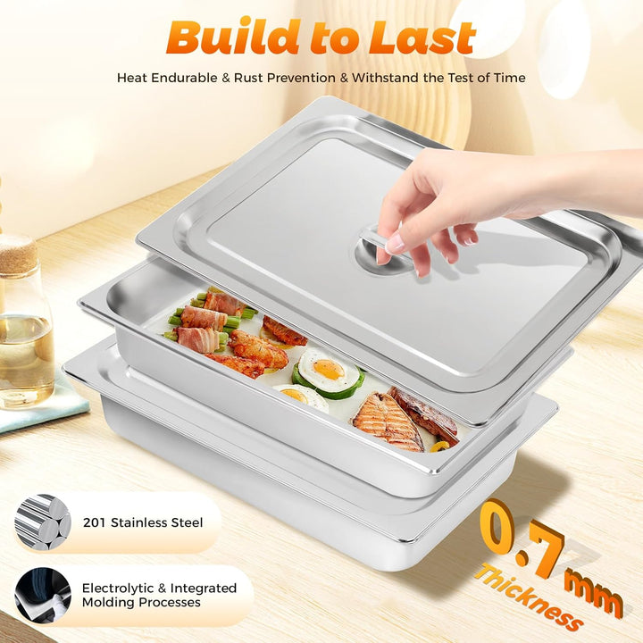 Chafing Dish Gastronormbehälter,4 Stück 9L Edelstahl Steam Table Pan,Dampftischpfannen mit Deckeln,5