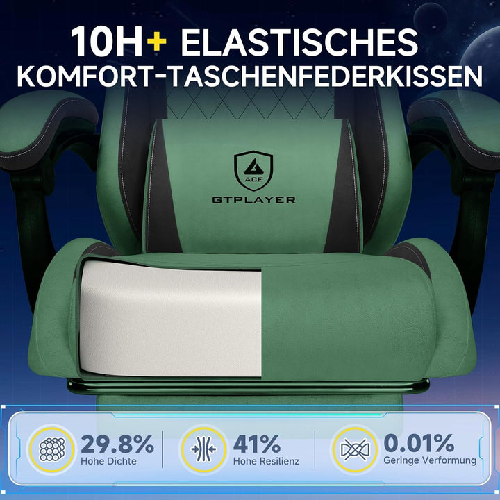 GTPLAYER Gaming Stuhl, Ergonomischer Gamer Stuhl aus Stoff mit Lendenwirbelstütze, PC-Stuhl mit verb