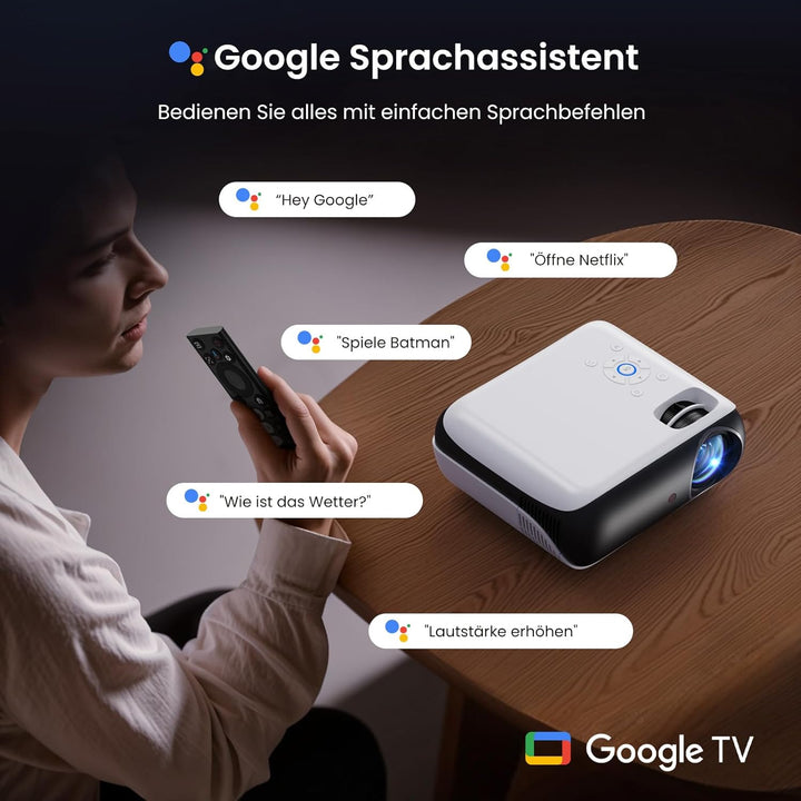 Official Google TV Smart Beamer 4k, HAPPRUN 25000L Full HD Beamer Heimkino mit Dolby Audio, Wi-Fi &