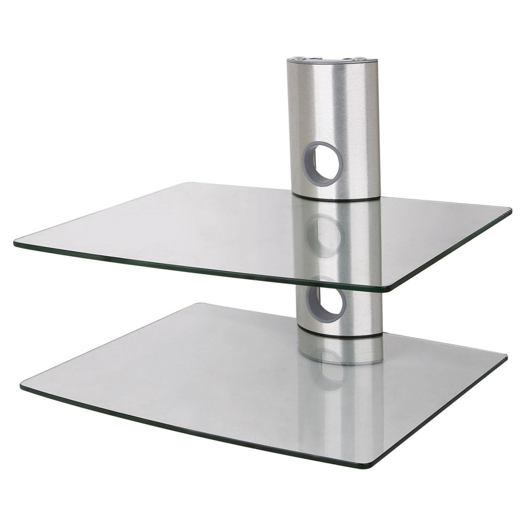 NEG Multimedia TV-Rack Suspender 502S (Silber) mit 2 Glas-Ablagen und Kabelmanagement-System 2 Regal