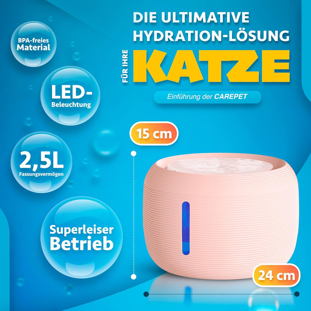 CarePet® Katzen- und Hunde-Trinkbrunnen - 2,5L Automatischer Trinkbrunnen mit Aktivkohlefilter, Ultr