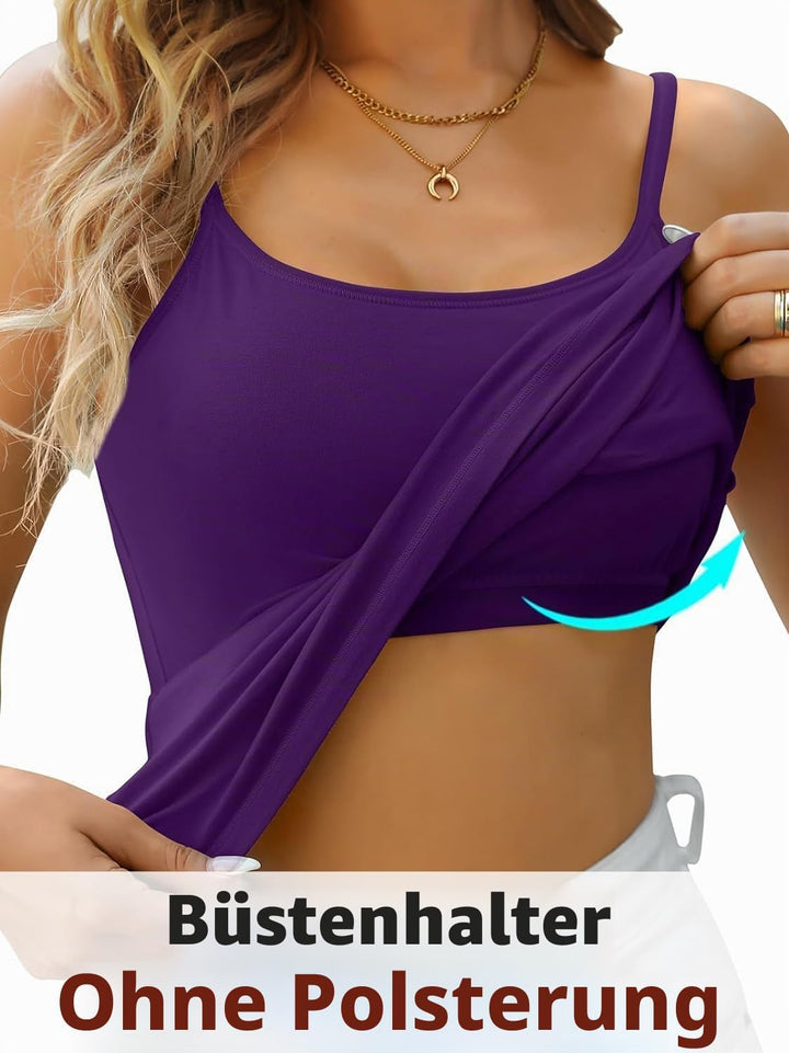 Attraco 2er Pack Damen Baumwolle Tank Top mit Regal BH Unterhemd Verstellbarer breiter Riemen Camiso