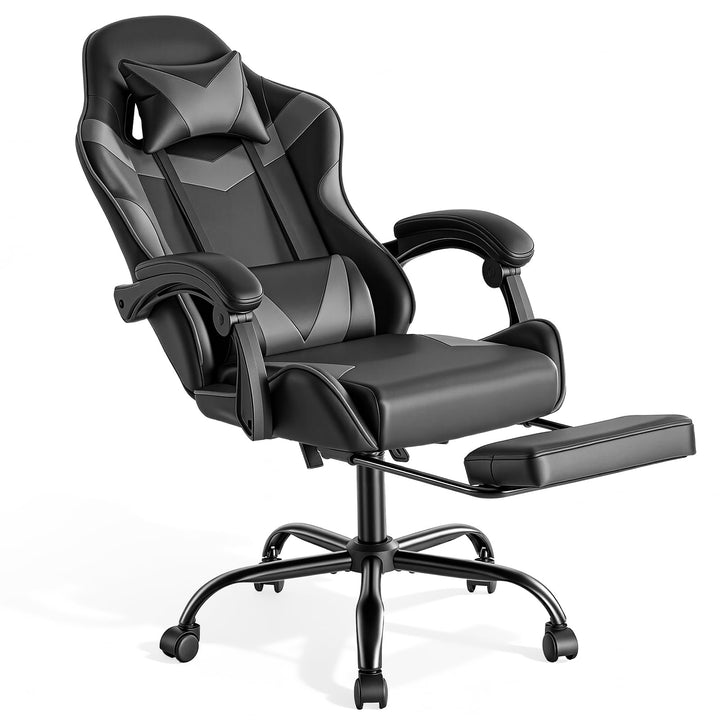 Sweetcrispy Gaming Stuhl, Gaming Chair mit Fussstütze Kopfstütze Lendenwirbelstütze, Ergonomischer P