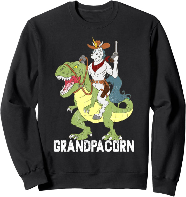Grandpa Grandpa Sheriff Unicorn Cowboy Riding Dinosaur T-Rex Sweatshirt