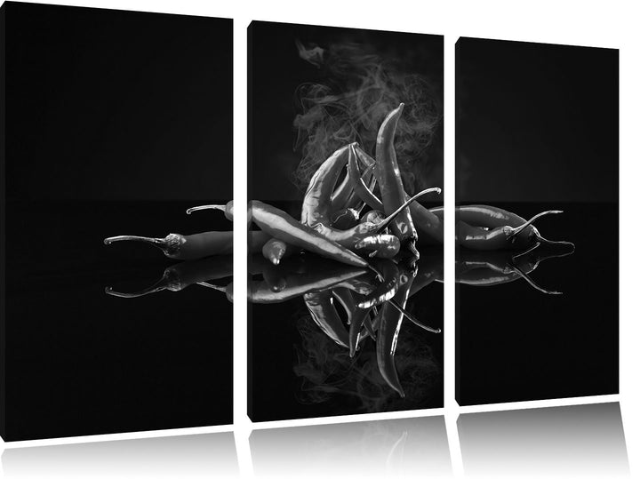 Pixxprint Feurige rote Chili-Choten Kunst B&W 3-Teiler Leinwandbild 120x80 Bild auf Leinwand, riesig