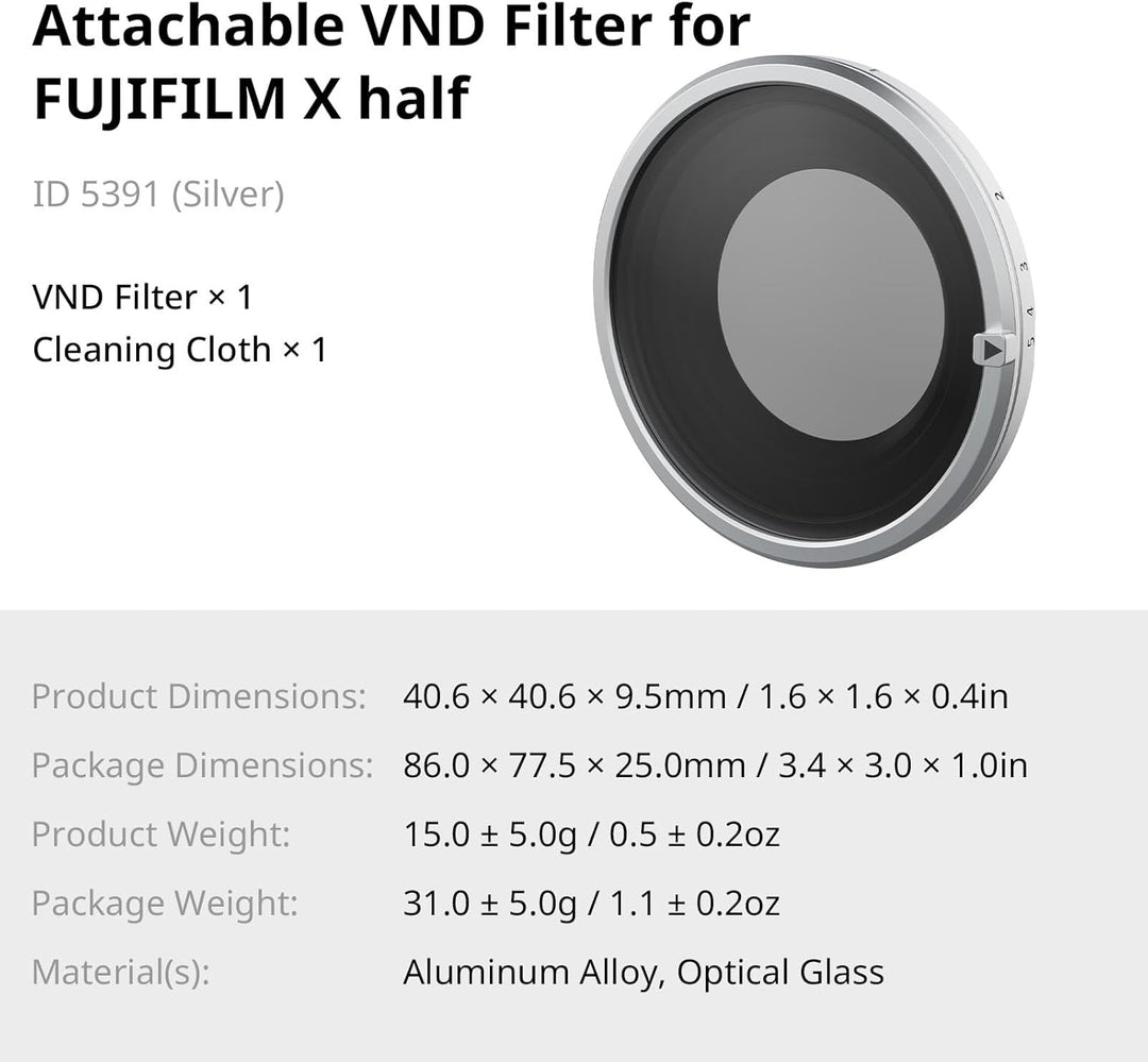 SMALLRIG Magnetischer VND-Filter ND2–ND32 für FUJIFILM X Half, stufenlose Präzisionseinstellung von