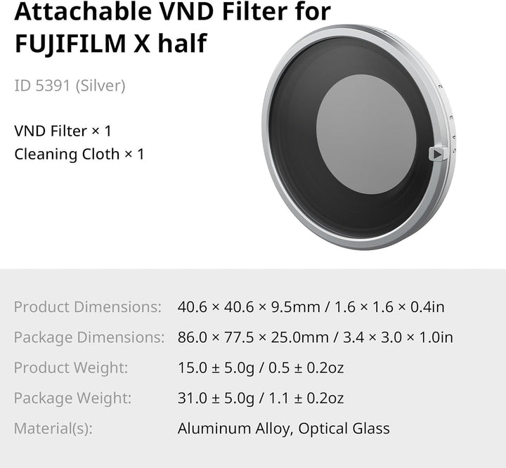 SMALLRIG Magnetischer VND-Filter ND2–ND32 für FUJIFILM X Half, stufenlose Präzisionseinstellung von