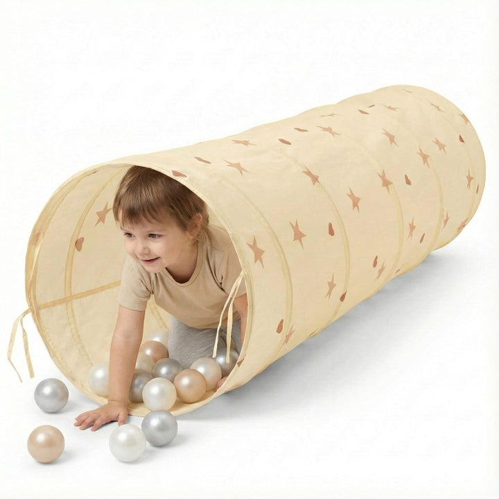 Selonis Pop-Up Tunnel Für Kinder Mit 100 Bälle Faltbarer Spieltunnel Flexibel Krabbeltunnel, Hellbei