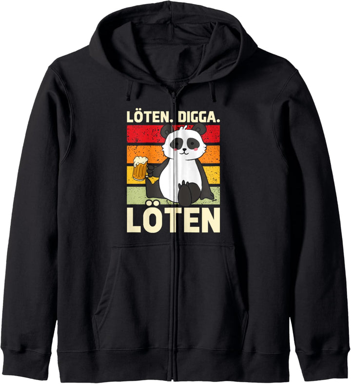 Löten Digga, witziger Vintage Party Spruch mit Panda Feier Kapuzenjacke