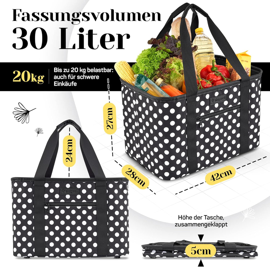 Shopwell Einkaufskorb faltbar 30 Liter | Klappkorb zum Einkaufen &amp; Verstauen | Faltbarer Einkaufskor