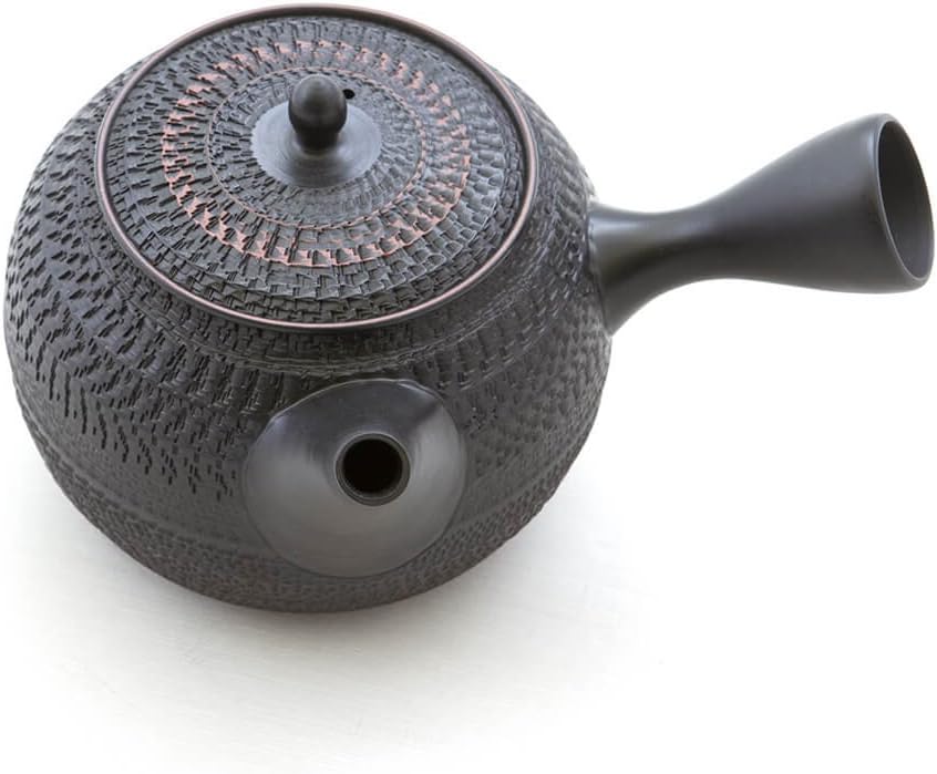 Gyokko Japanische Tee-Kanne Tokoname Ton, 500 ml, schwarz. Handmade. Unglasiert, integriertes Kerami