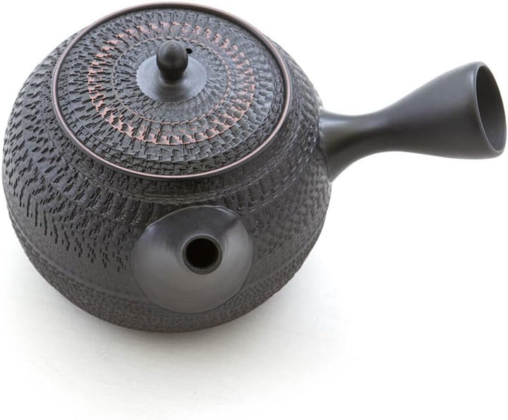 Gyokko Japanische Tee-Kanne Tokoname Ton, 500 ml, schwarz. Handmade. Unglasiert, integriertes Kerami