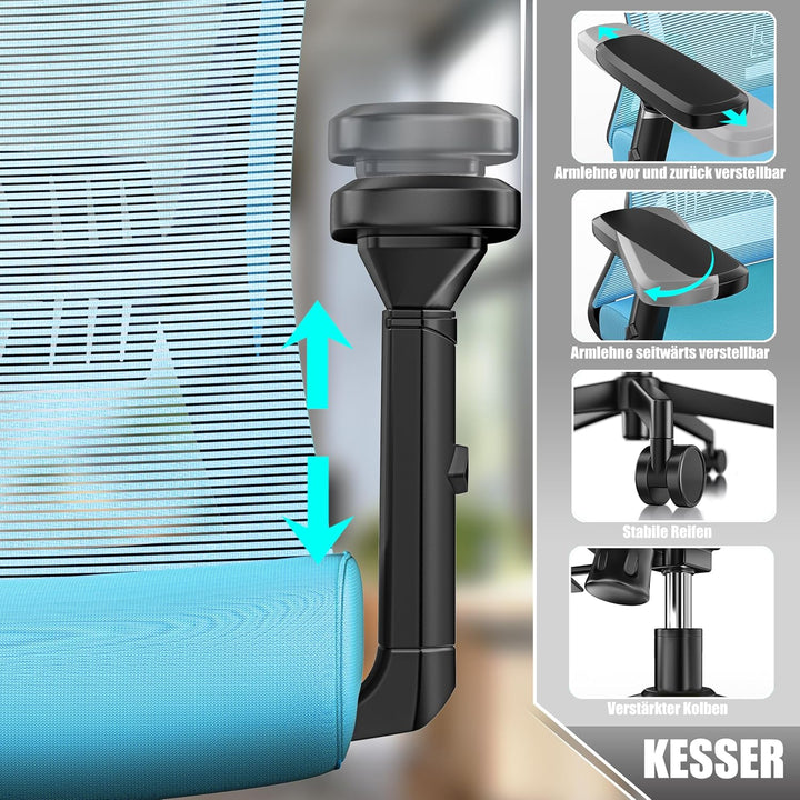 KESSER® Bürostuhl Ergonomisch mit verstellbaren Armlehnen | Drehstuhl mit Lendenwirbelstütze Rückens
