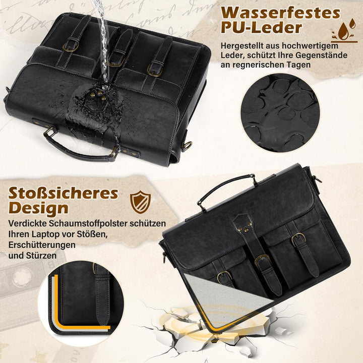 RAINSMORE Aktentasche Herren Laptoptasche 15.6 Zoll Ledertasche Messenger Bag Business Arbeitstasche