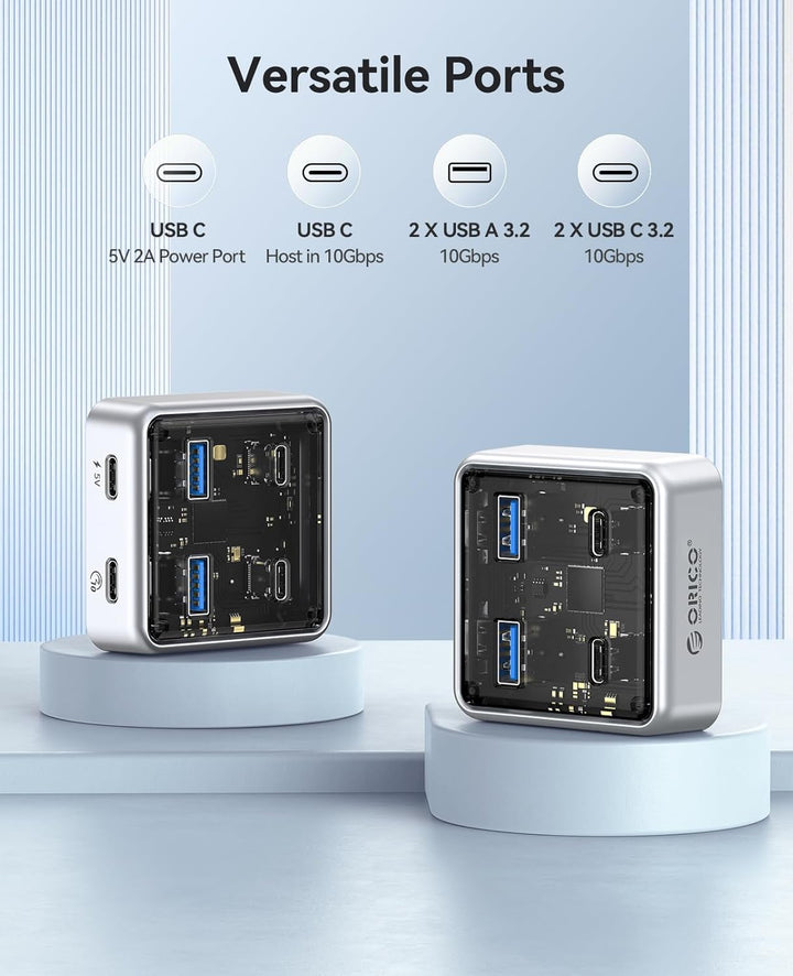 ORICO USB Hub 3.2, 4 Port USB 3.2 Gen2 Verteiler mit 2 Typ A/C Anschlüsse, 10Gbps Zinklegierung Mult