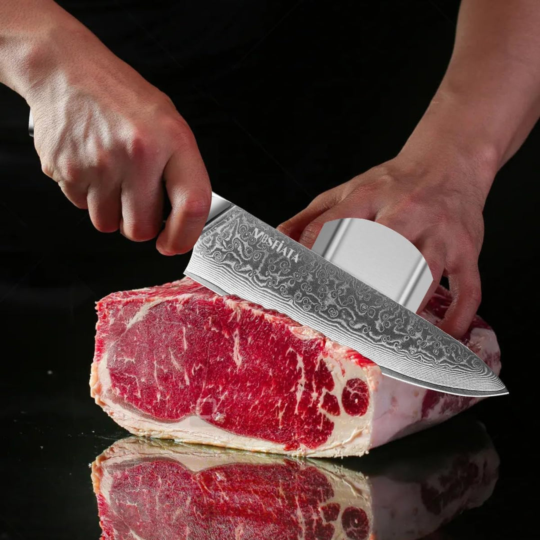 MOSFiATA Damastmesser Set 3PCS, Küchenmesserset aus VG10 Stahl - Inklusive 8" Kochmesser, 7" Santoku