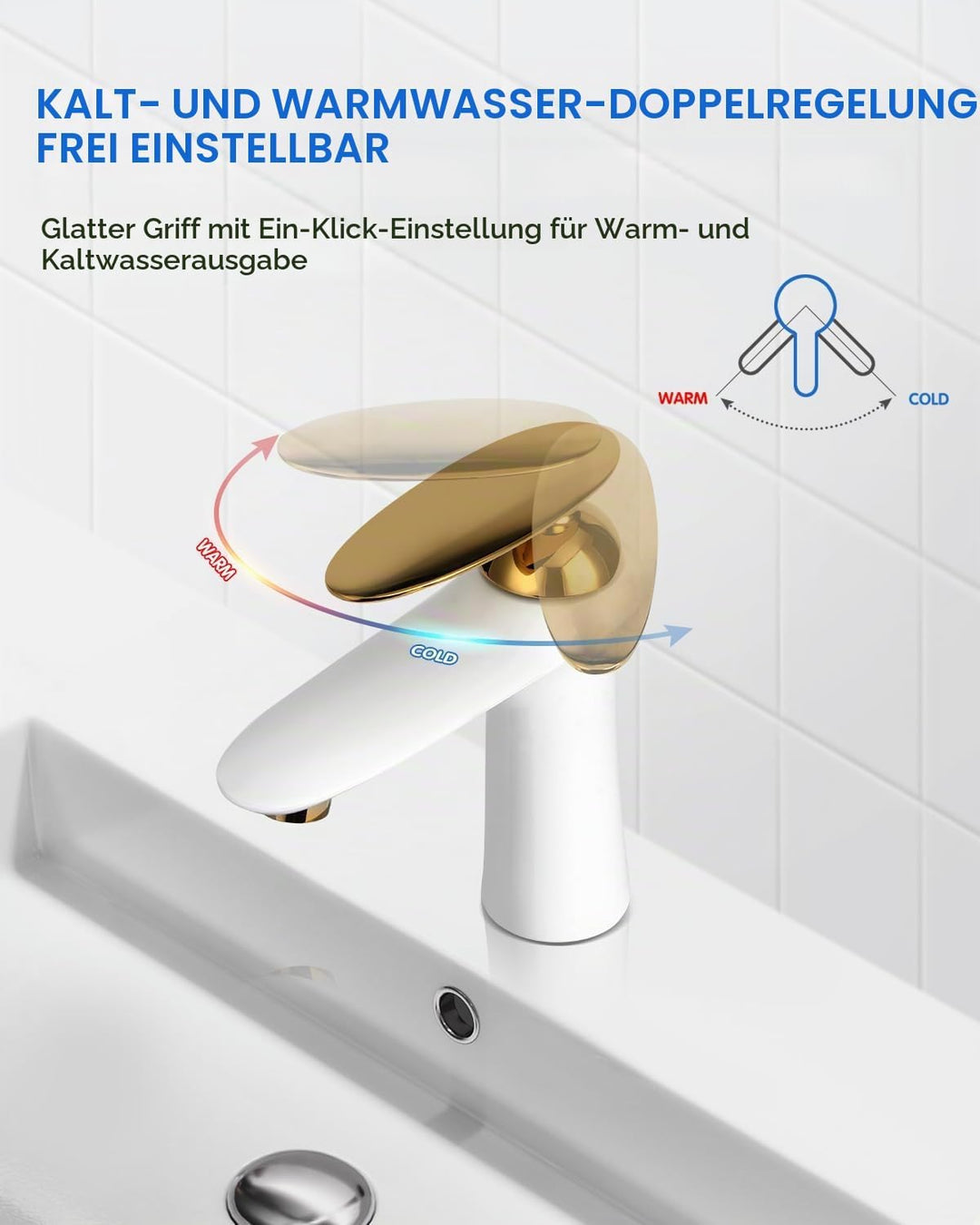 Waschtischarmatur Weiss Gold Messing Einhandmischer Hochdruck | Massives korrosionsfestes Messing mi