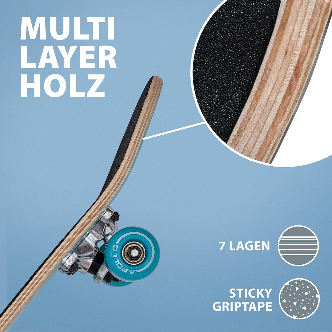 Apollo Kinder Skateboard, | kleines Komplett Board mit ABEC 3 Kugellagern und Aluminium Achsen | Coo