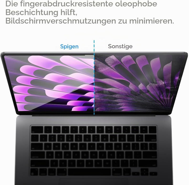 Spigen Displayschutz für MacBook Air 15 Zoll (M2, 2023), Schwarz Volle Abdeckung, Kristallklar, 9H G