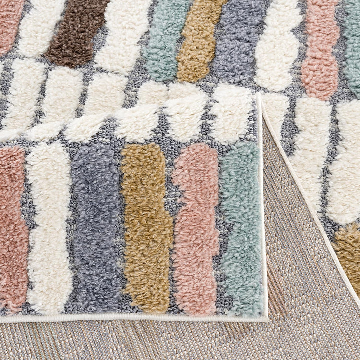 payé Teppich Wohnzimmer - 140x200cm - Hochflor Flauschig Weich - Pastellfarben Multi - Boho Design -
