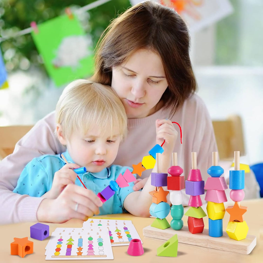 Montessori Spielzeug ab 3 4 5 Jahre, Holzspielzeug Steckspiel Fädelspiel Bausteine Sortierspiel für