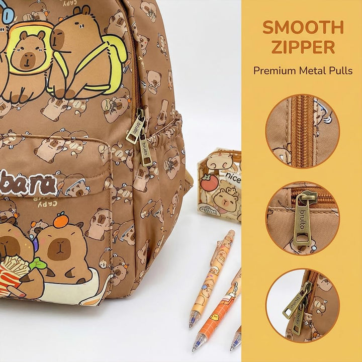 OPVXZAD Capybara Rucksack Set, Schulrucksack Grosse Kapazität mit Capybara Federmäppchen, Stiften &