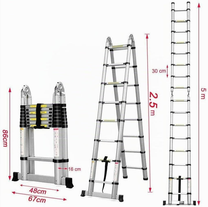 5 m Multifunktionsleiter, Teleskopleiter, Klappleiter aus Aluminium, multifunktional, ausziehbar, ma