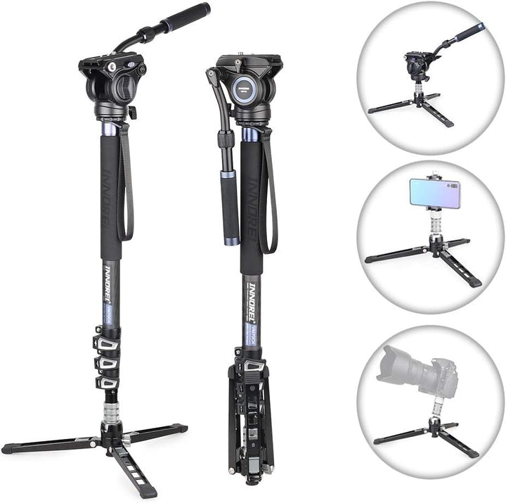 Kamera Einbeinstativ Kit, INNOREL VM70CK, Kohlefaser Video Einbeinstativ Bein mit F60 Fluidkopf und