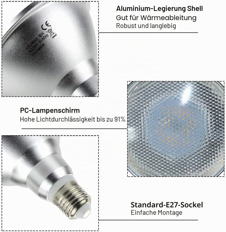 Allesgute 15W PAR38 LED E27 Strahler Spot Birne Lampe Reflektor Leuchtmittel IP65 Wasserdicht 230V W