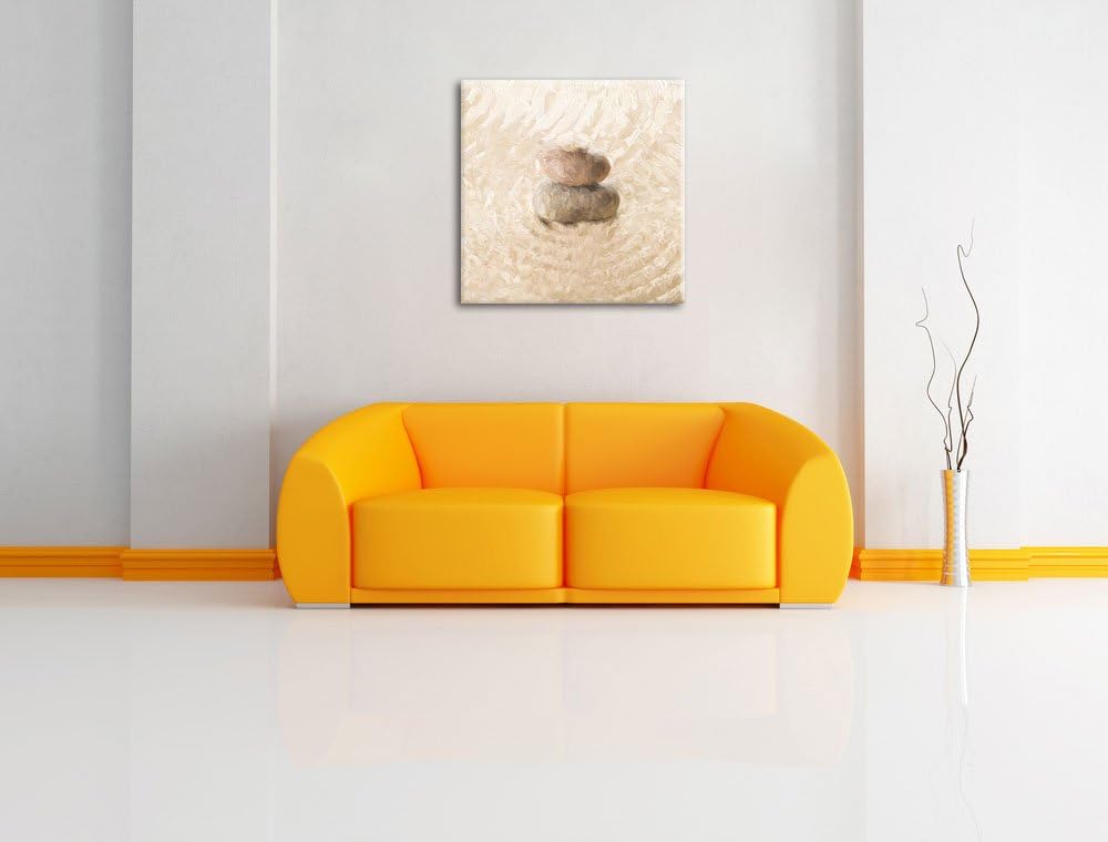 Pixxprint Steinmuster im Sand als Leinwandbild | Grösse: 70x70 cm | Wandbild | Kunstdruck | fertig b