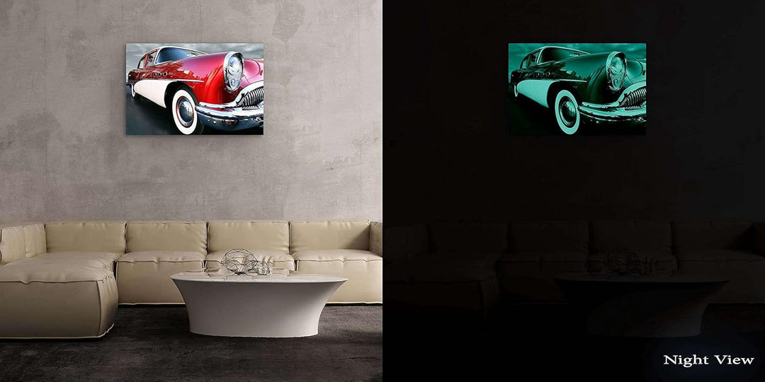 Startonight Bilder Das Retro-Auto Hängt, Leinwandbilder Moderne Kunst, Rot Wanddeko Kunstdrucke, Wan