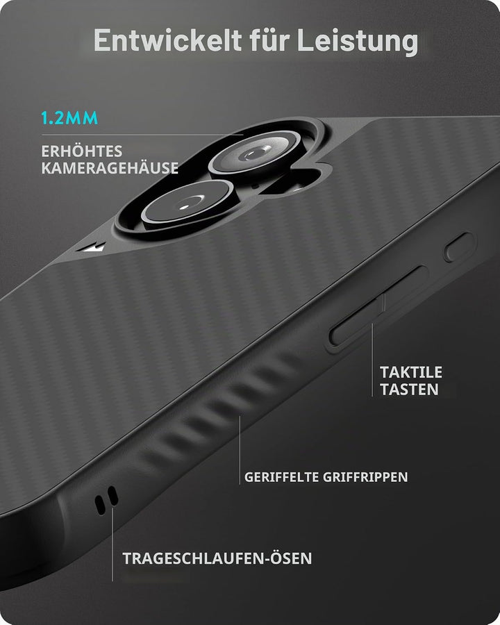 Mous Hülle für iPhone 16 MagSafe Kompatibel Case [Kamerasteuerung Cover] - Limitless 6.0 - Carbonfas