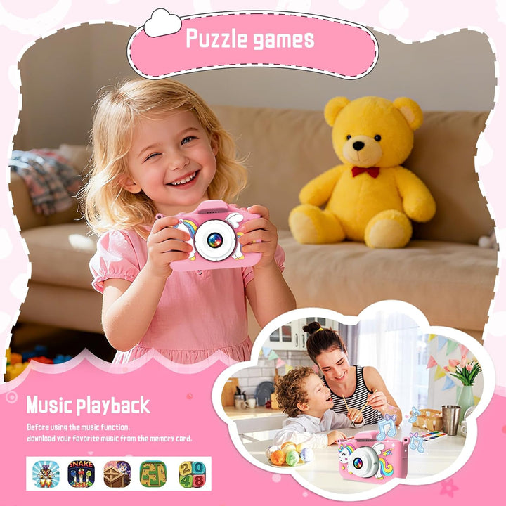 Kinderkamera 1080P mit 32GB & Spielen – Digitalkamera für Kinder ab 3 Jahren, Selfie Kamera mit Einh
